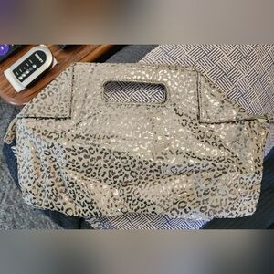 Leopard Print Metallic Clutch